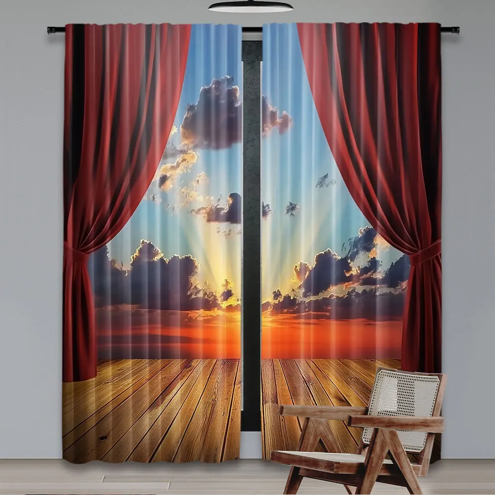 2Pcs Musical Theatre Curtain Abstract Stage With Drapes Dramatic Cloudy Sunset Sky Suitable For Living Room Bedroom Kitchen And