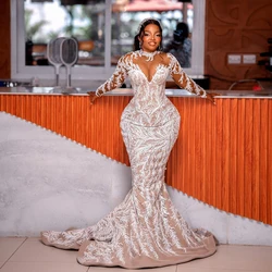 Plus Size African Wedding Gown Aso Ebi Formal Party Dresses Khaki White Lace Black Women Bridal Dress Formal Gowns Custom Made