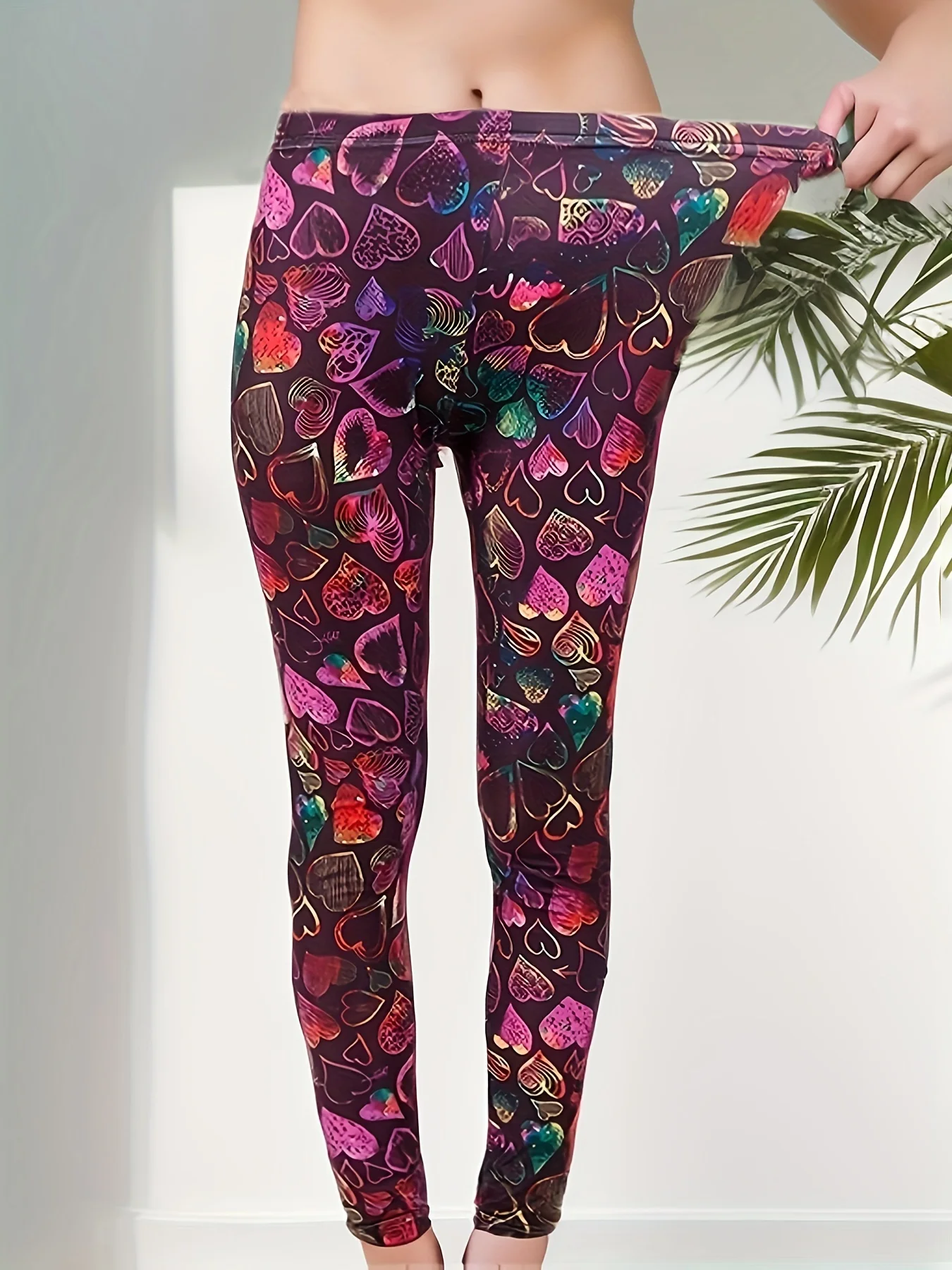 Sports Fashion Casual Red And White Heart-shaped Leggings Women\'s Leggings Brushed Print Exercise Stretch Cropped Pants