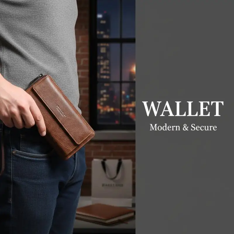 

Men's PU Zipper Handbag Large Capacity Long Wallet Clutch Bag Phone Bag Multiple Card Slots Card Holder Coin Purse Wallet