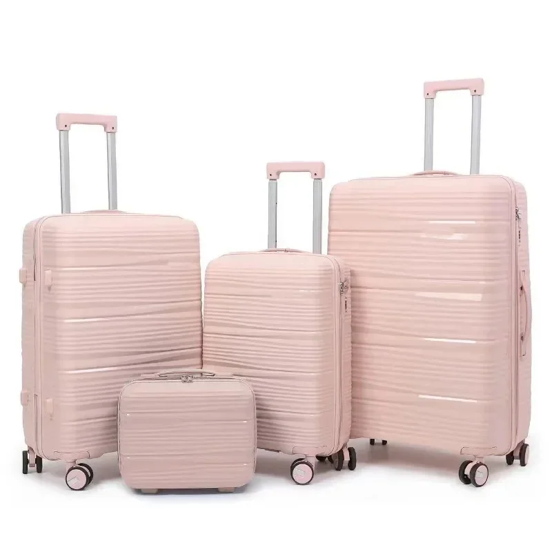 4pcs Lightweight Hard Shell Luggage Set, Casual Durable PP Material,Combination Lock, Zipper Closure, for 13