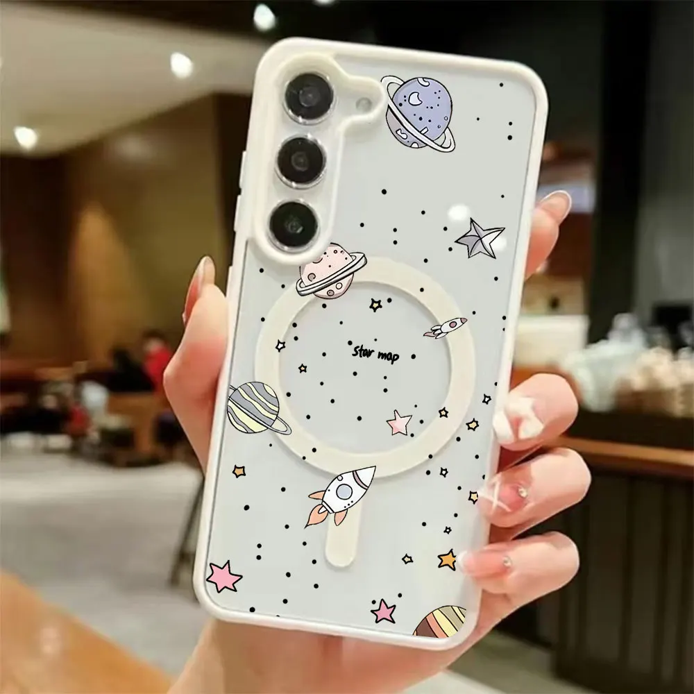 For Samsung Galaxy S26 S25 S24 S23 S22 Ultra Plus FE 5G Cartoon Printed Pattern Magnetic Wireless Charging Phone Case Back Cover