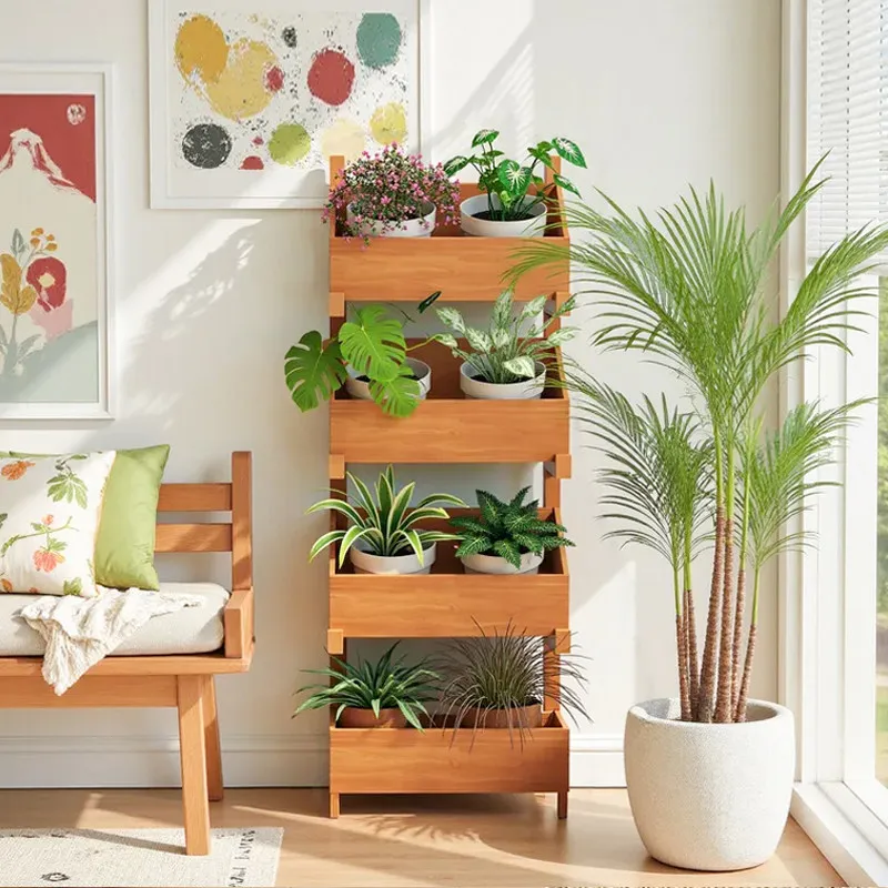

balcony solid wood plant stand floor-to-ceiling medieval multi-layer modern plant shelf aesthetic balkon möbel Outdoor furniture
