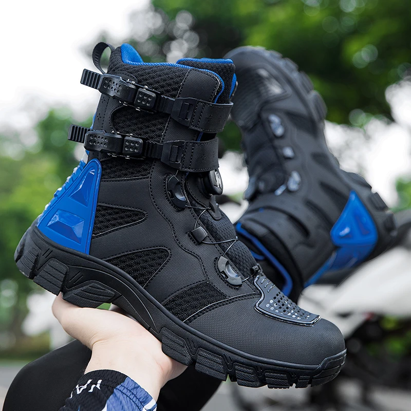 Men Motorcycle Boots Breathable Anti-fall Motocross Protective Shoes Knob Lock Buckle Men's Motos Equipment Outdoor Sports Shoes