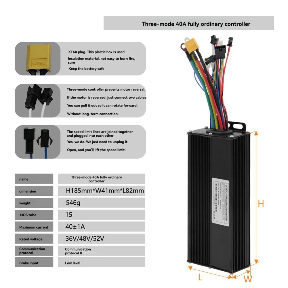 AEA6-36V 48V 52V 40A Brushless Controller GD02 Meter LCD Display+130X Throttle Kit For Electric Scooter E-Bike Repair Kit