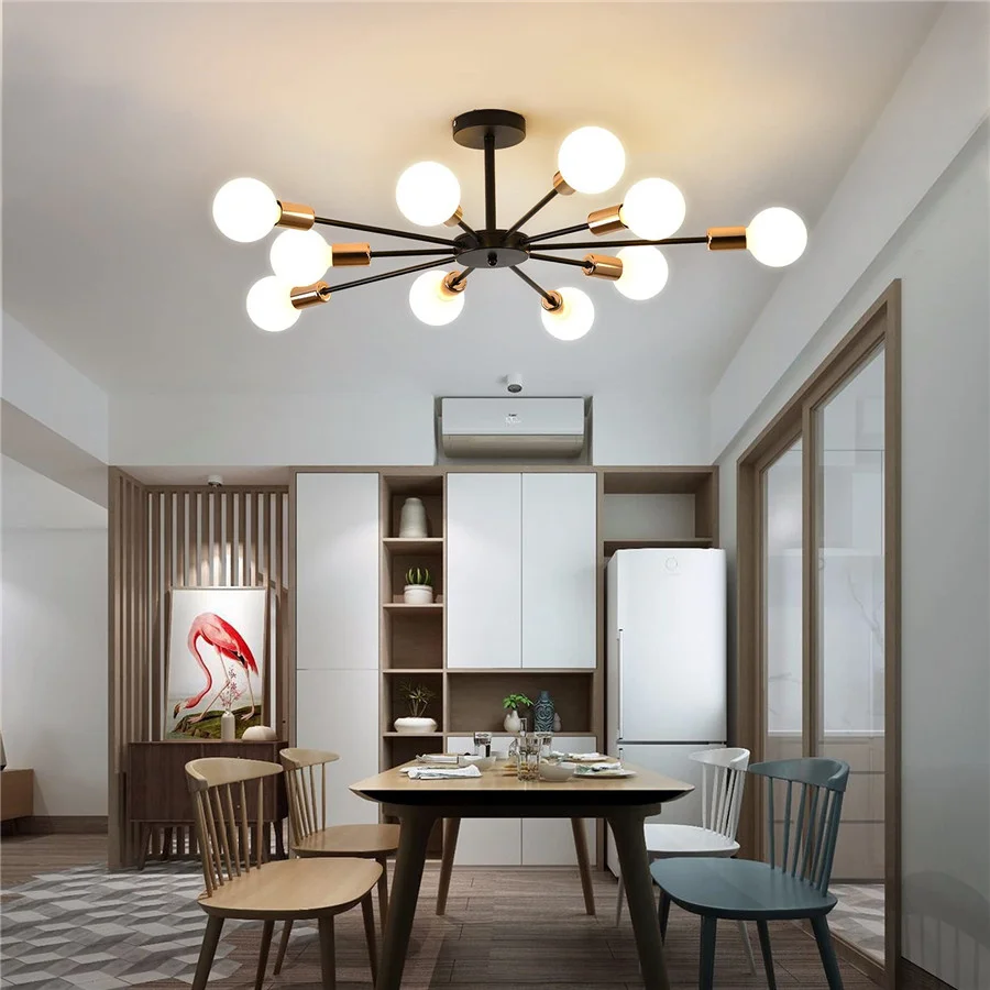 

6/8/10 Heads Multiple Rod Iron Art Ceiling Chandelier Light Nordic Modern LED E27 Ceiling Lamp for Living Dining Room Bar Decor