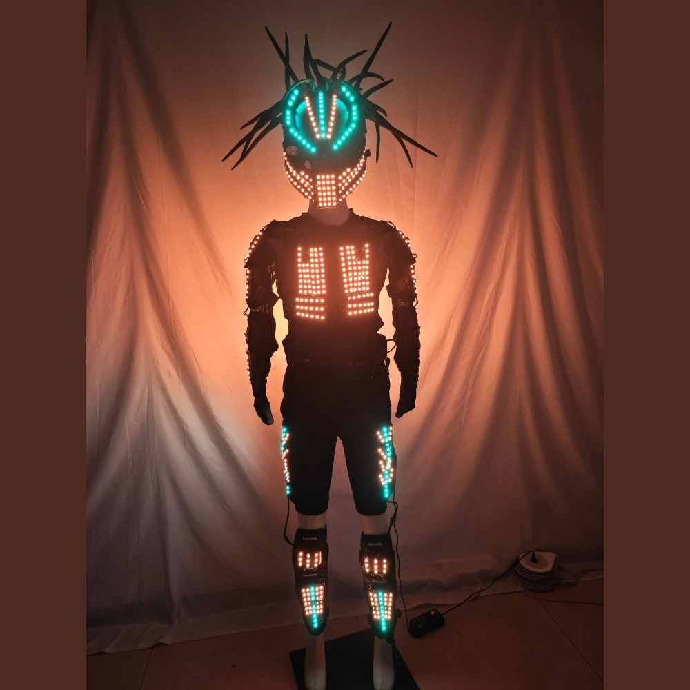 

LED Robot Stage Costume Luminous Armor Dance Nightclub Bar Light Show Helmet Costume for Men Women
