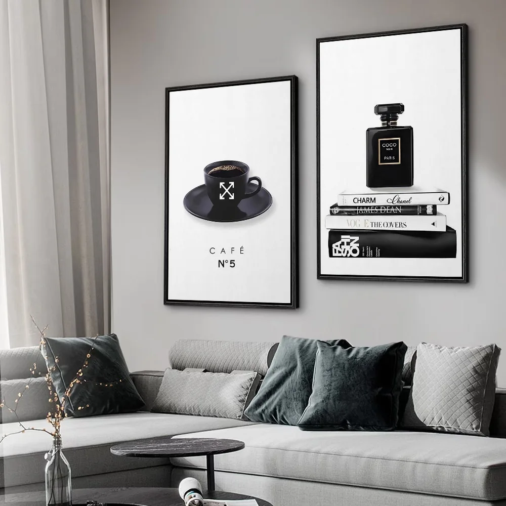 الشمال الفاخرة الحد الأدنى زجاجة عطر البوب الفن يطبع الأزياء كوكو المشارك أسود أبيض عطر جيكلي جدار ديكور اللوحة