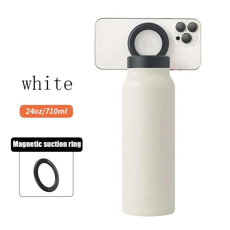 Custom All-in- One 24oz Stainless Steel Insulated Water Bottle with Magnetic Tripod Phone Holder for Sports Water Bottle