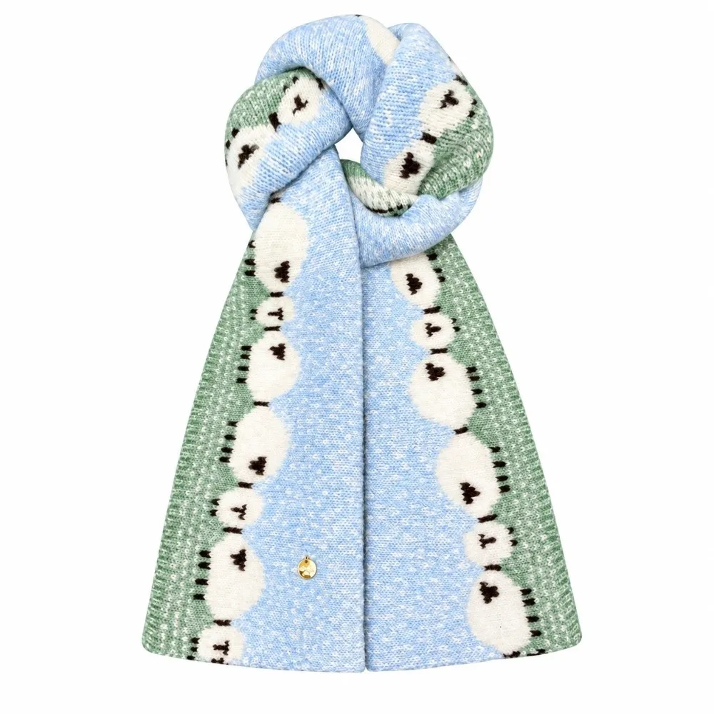 Wool Blend Winter Knitted Scarf Color Contrast Thick Plush Cute Lamb Scarf Thermal Fabric Knitted Style Wool Blend Neckerchief