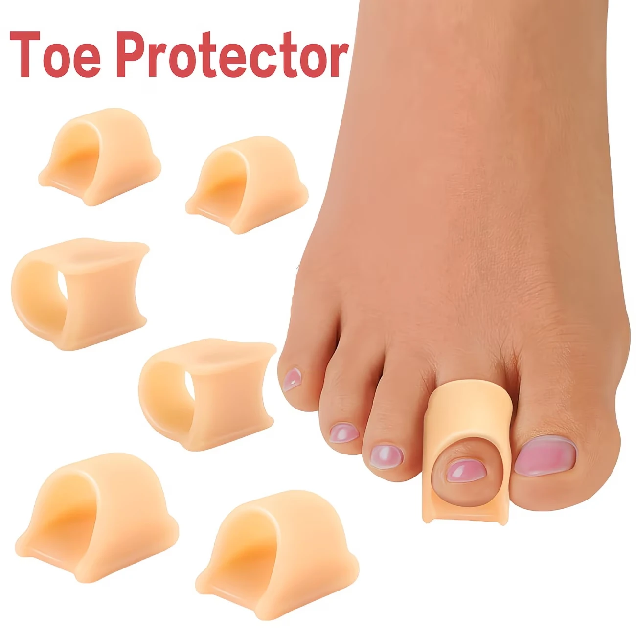 8-Piece Toe Separator Set - Soft Gel Toe Molds - for Curved, Bent, Angled, Claw-Shaped, and Hammer-Shaped Toes - Universal Toe Molds Suitable for Both Men and Women, 3 Different Sizes (Beige)
