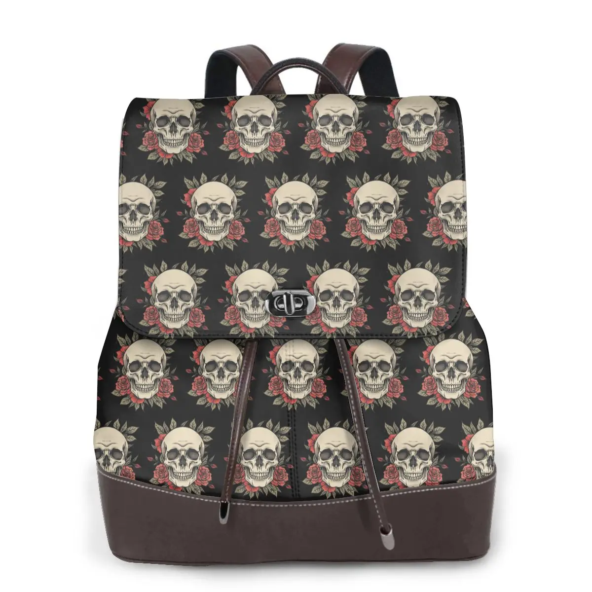 Vintage Grunge Gothic Skull Roses Bookbag School Student Bags Hiking Travel Daypack for Women Fashion Derma Backpack