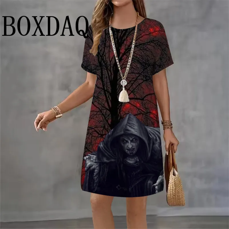 Vestidos cortos con estampado de flores azules para mujer, moda 2021, vestido holgado de manga corta con estampado 3D, vestido informal de playa acampanado