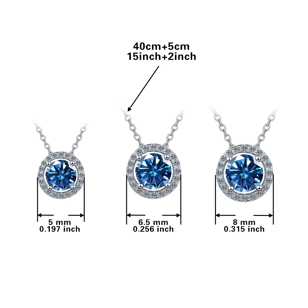 S925 silver plated platinum 0. 5ct/1ct/2CT Men's & Women's pendant inset round Blue GRA moissanite chain luxury jewelry gifts