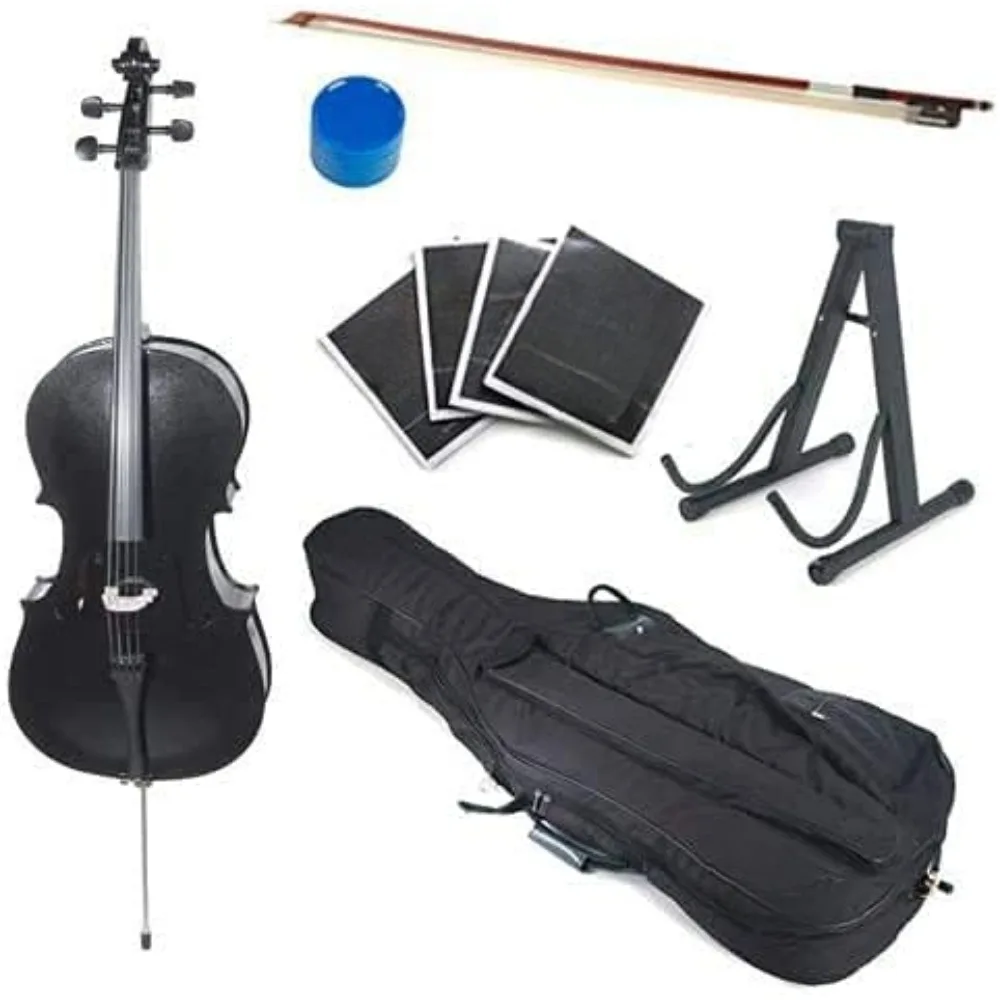 Musical Instrument for Kids & Adults - Cellos Kit W/Bow, Stand, Bag - Stringed Music Instruments for Students (Full Size, Black)