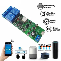 Interruptor inalámbrico Wifi de 2 canales, dispositivo de 2 entradas, con bloqueo automático, 5V, DC7-32V, para Alexa, Google Home, eWeLink