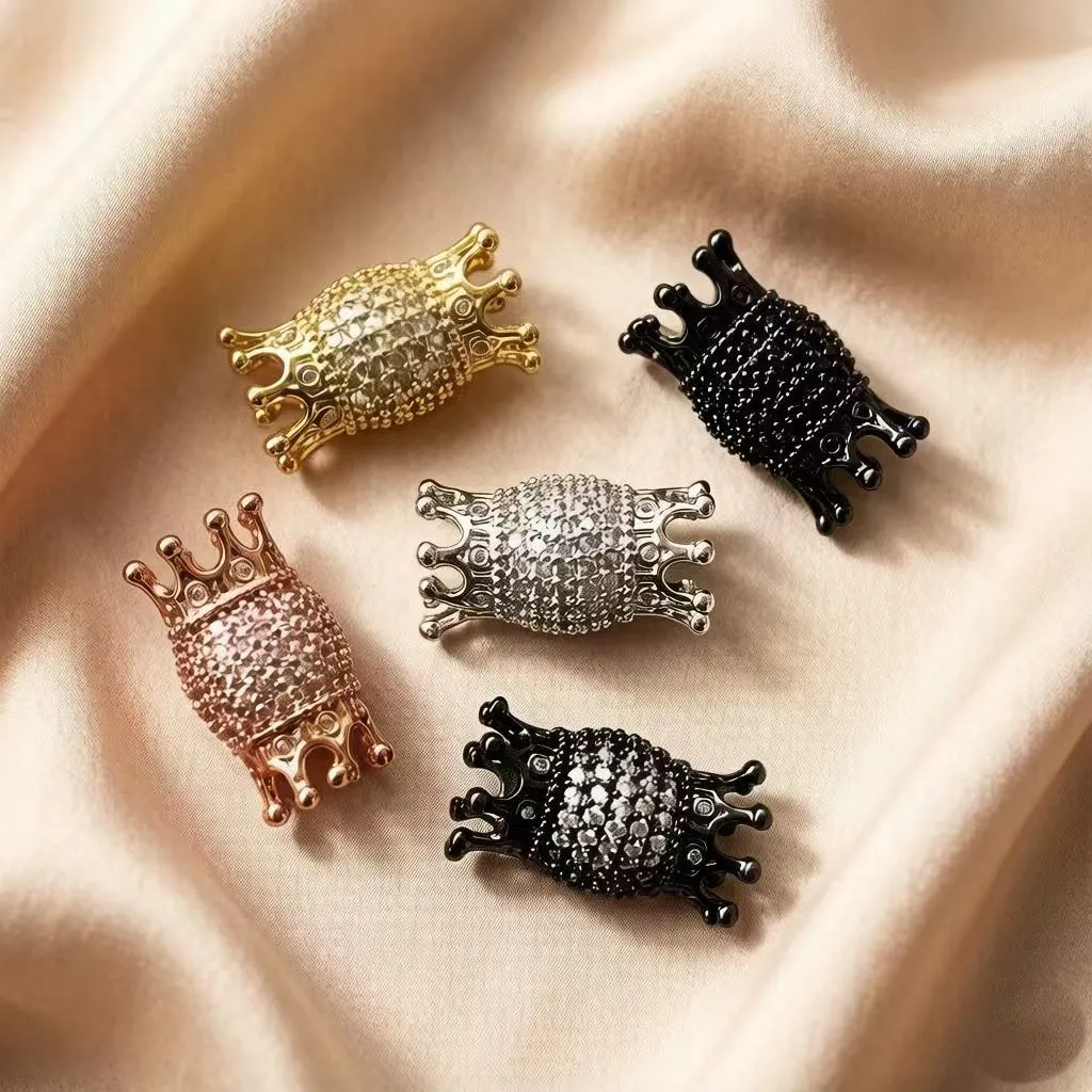 

5pcs Zircon Pave Copper Crown Beads Big Hole for Women Jewelry Making DIY Bracelets Luxury Accessories