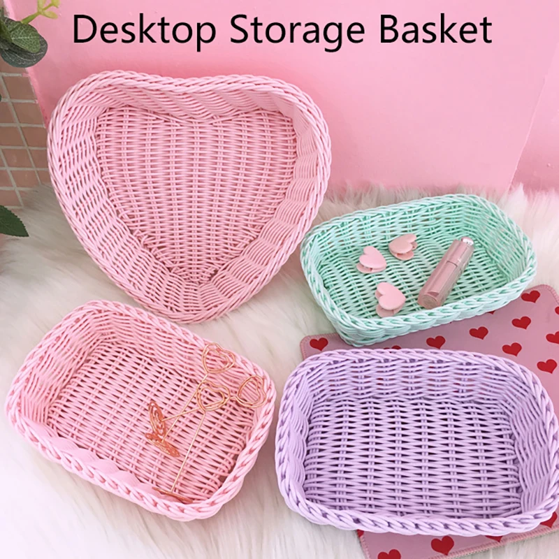 Love Heart Shape Basket Desktop Sweet Color Basket Photo Props For Home Storage Decoration Basket Nordic Storage Fruit Basket