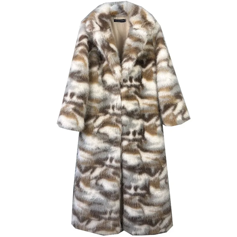 

2026 Fashion Camouflage Fur Coat Women's X-long Faux Fox Fur Overcoat Autumn Winter Thick Streetwear Coats Female Loose Jackets
