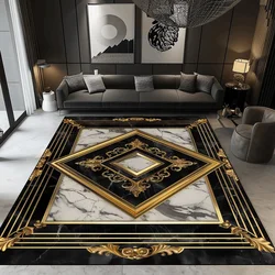 Living Room Decoration Luxury Carpets Black Golden Marble Carpet European Home Sofa Floor Mat Room Decor Doorway Hallway Rugs