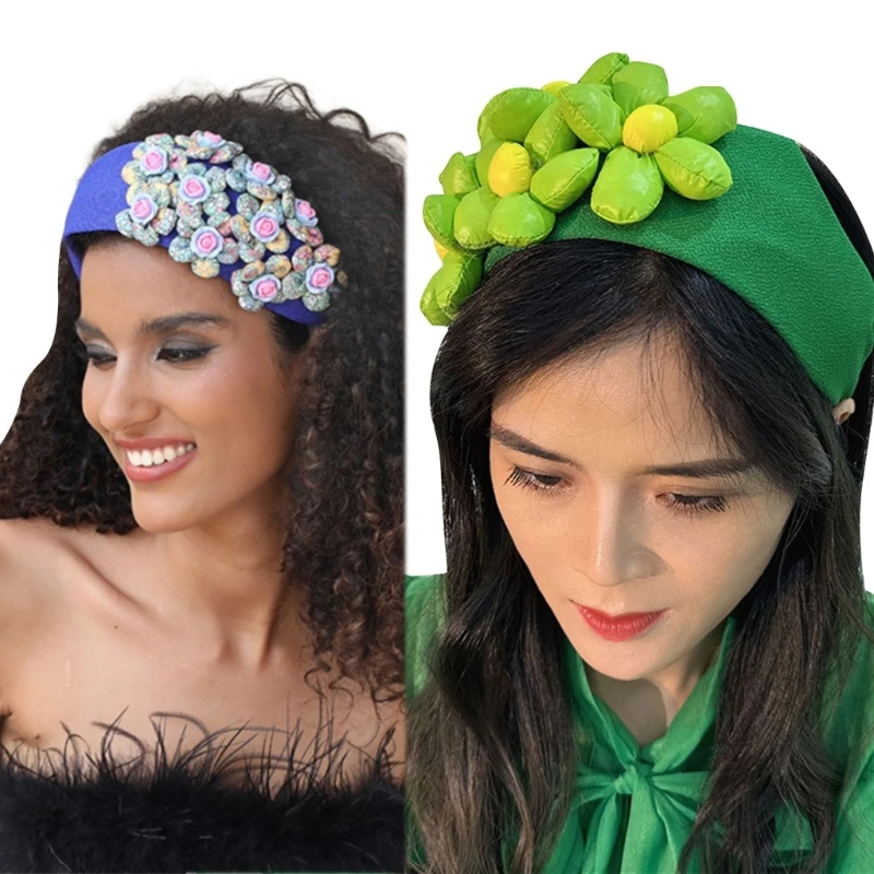 

Elegant Wide Hair Bands Photo Booth Props Wide Headband Party Headpiece Garland Padded Headband for Music Festivals