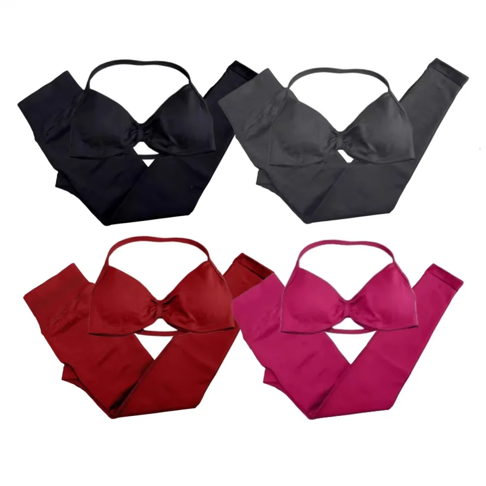 

Двухсекционный тренировочный комплект для йоги, пилатеса, тренажерного зала, велоспорта, спортивный комплект, высокоэластичный бесшовный комплект