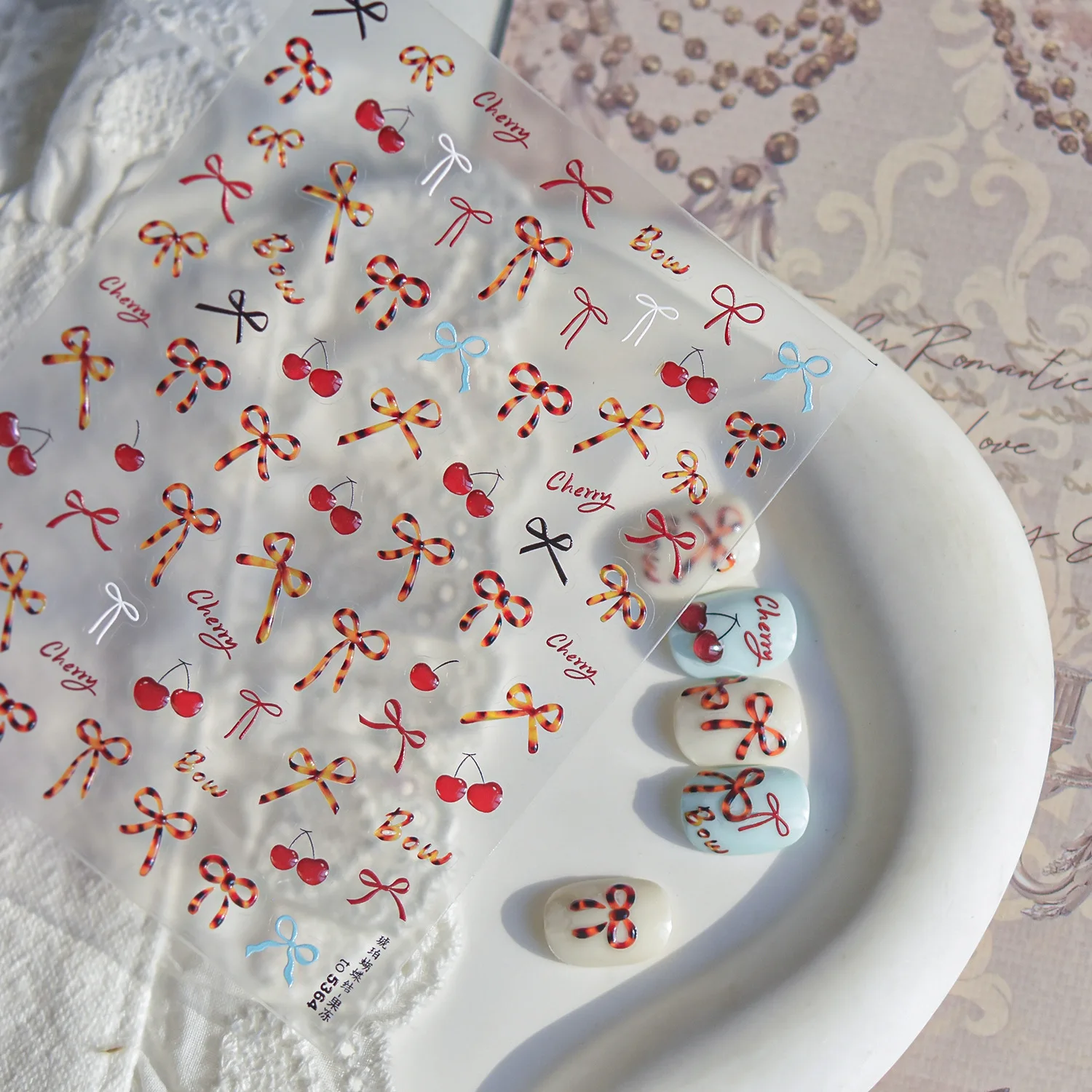 Jelly Cherry Leopard Print Bowknot Charm Ribbon Polka Dot Charm Flower Star Bow Tie Love Heart Delicate Nail Art Stickers Decals