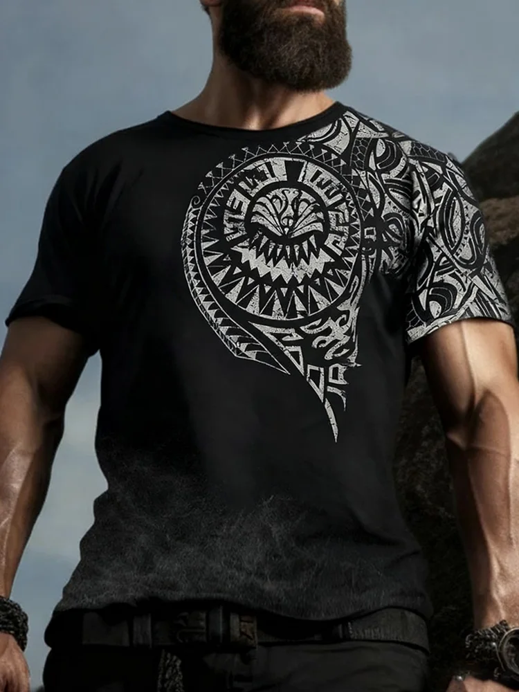 

Summer Vintage Print T-Shirt Men's Oversized Crew Neck T-Shirt Plus Size Short Sleeve Top Men's Jungle Adventure Pullover