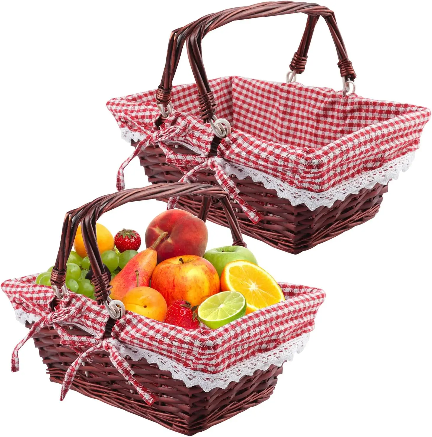 

Set of Two 11.8 Inch Rectangular Wicker Baskets with Handles for Picnic Storage Decor Wedding