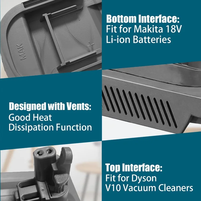 Adaptateur de batterie MT18V10 pour Dyson V10 pour batterie au Lithium Makita 18V, conversion en pour aspirateur cyclonique Animal Dyson V10
