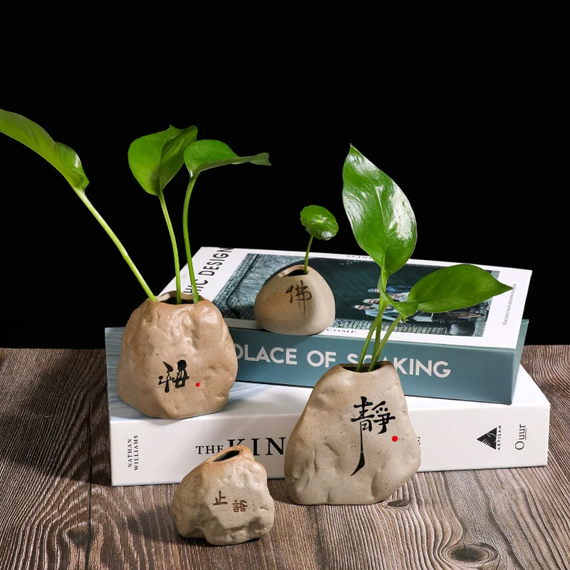 

Zen Stone Decor Ceramic Vase for Living Room Table Creative Hydroponic Planter for Pothos