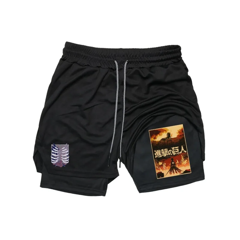 

2in1 Breathable Men Basketball Shorts GYM Basketball Running Quick-Drying Shorts Attack Titan Print Fashion Shorts Summer Shorts