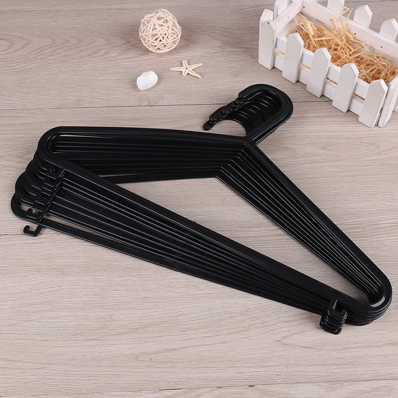 10pcs Adult Clothing Hanger Black Plastic Portable Household Clothes Dress Organizer Non-Slip Outdoor Dry Clothes Hanging Rack