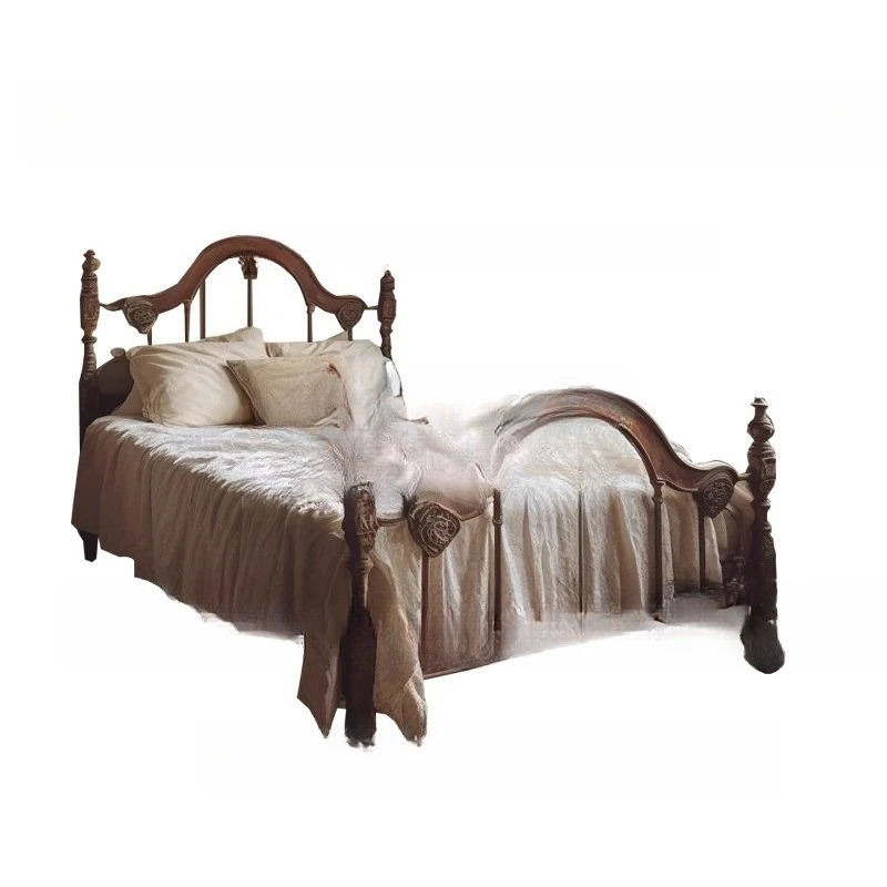 

French light luxury, retro double bed