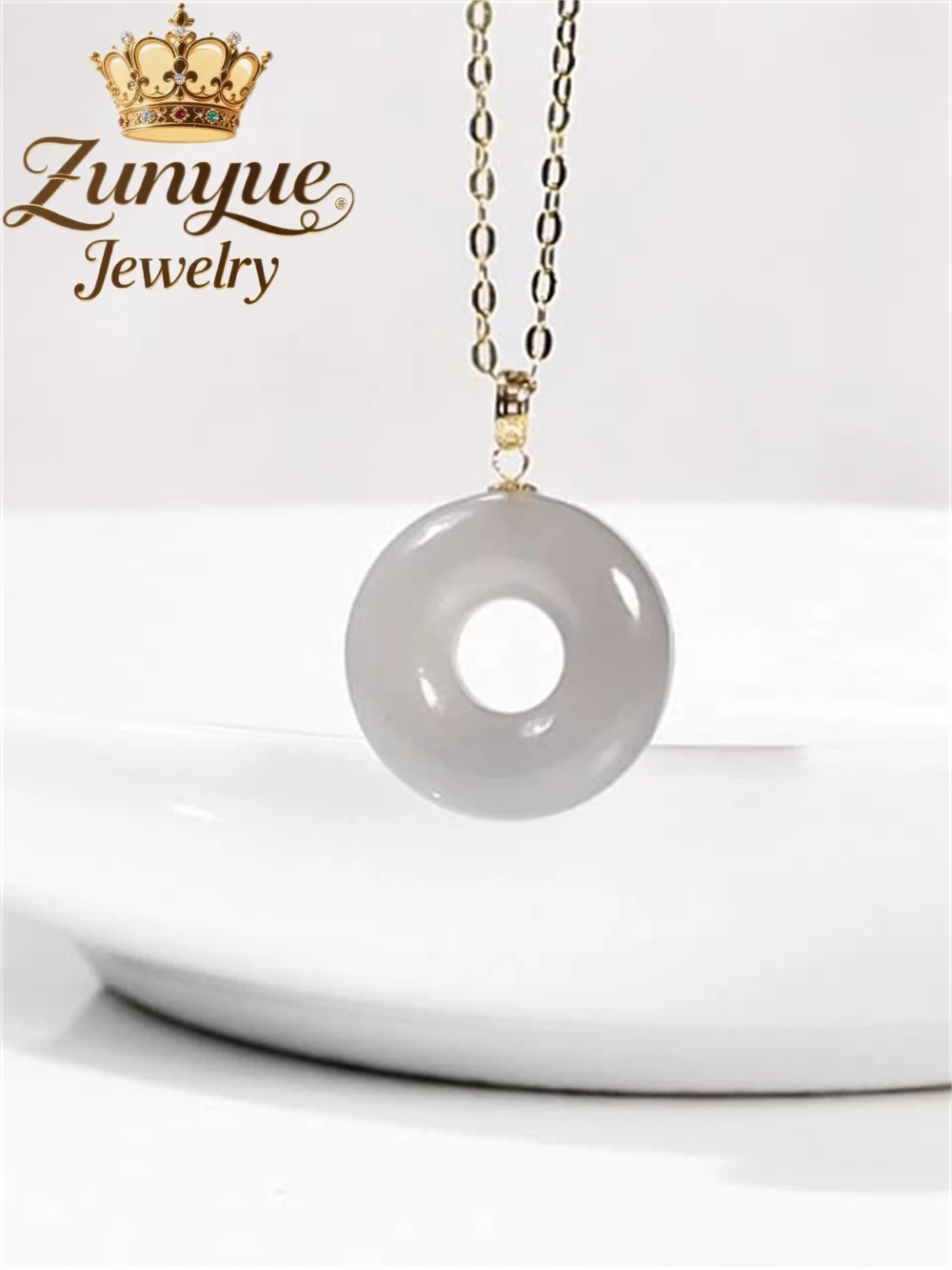 

Genuine Natural Old Material Hetian Jade Smoke Purple Doughnut Pendant 18k Gold Inlaid Jade Simple Necklace Pendant