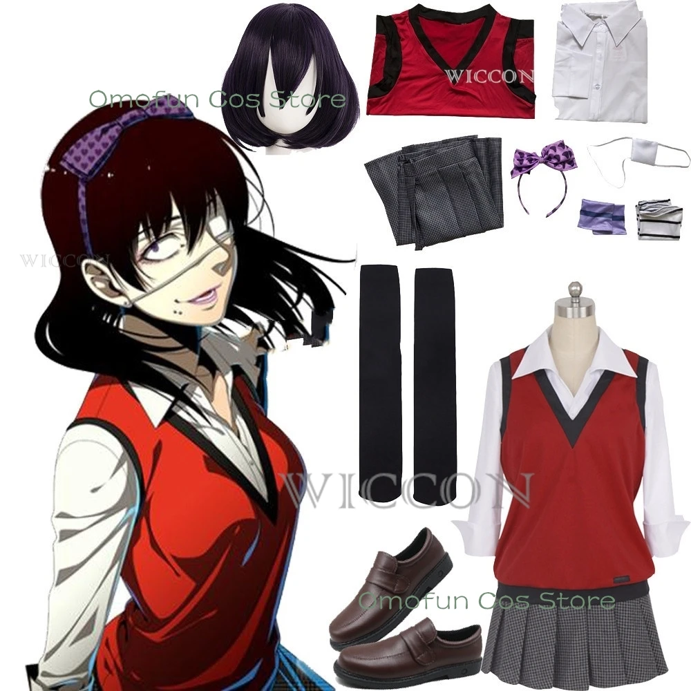 Anime Kakegurui Compulsive Gambler Midari Ikishima Cosplay Costume Japanese School Uniform Vest skirt Women JK Uniform wig