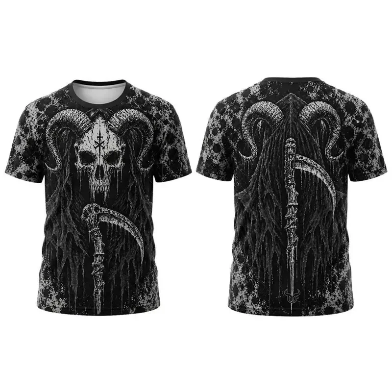 2026 Men Gothic Skull 3D Print T Shirt Harajuku Streetwear Punk Rock Tee Summer Short Sleeve Casual Hip Hop Round Neck Top view 3