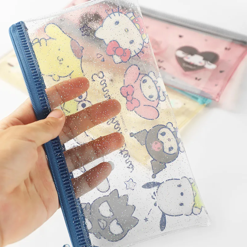 kawaii Sanrios hellokittys kuromi melody Pencil Case cute transparent Zipper Pencil bag box School students Supplies Stationery