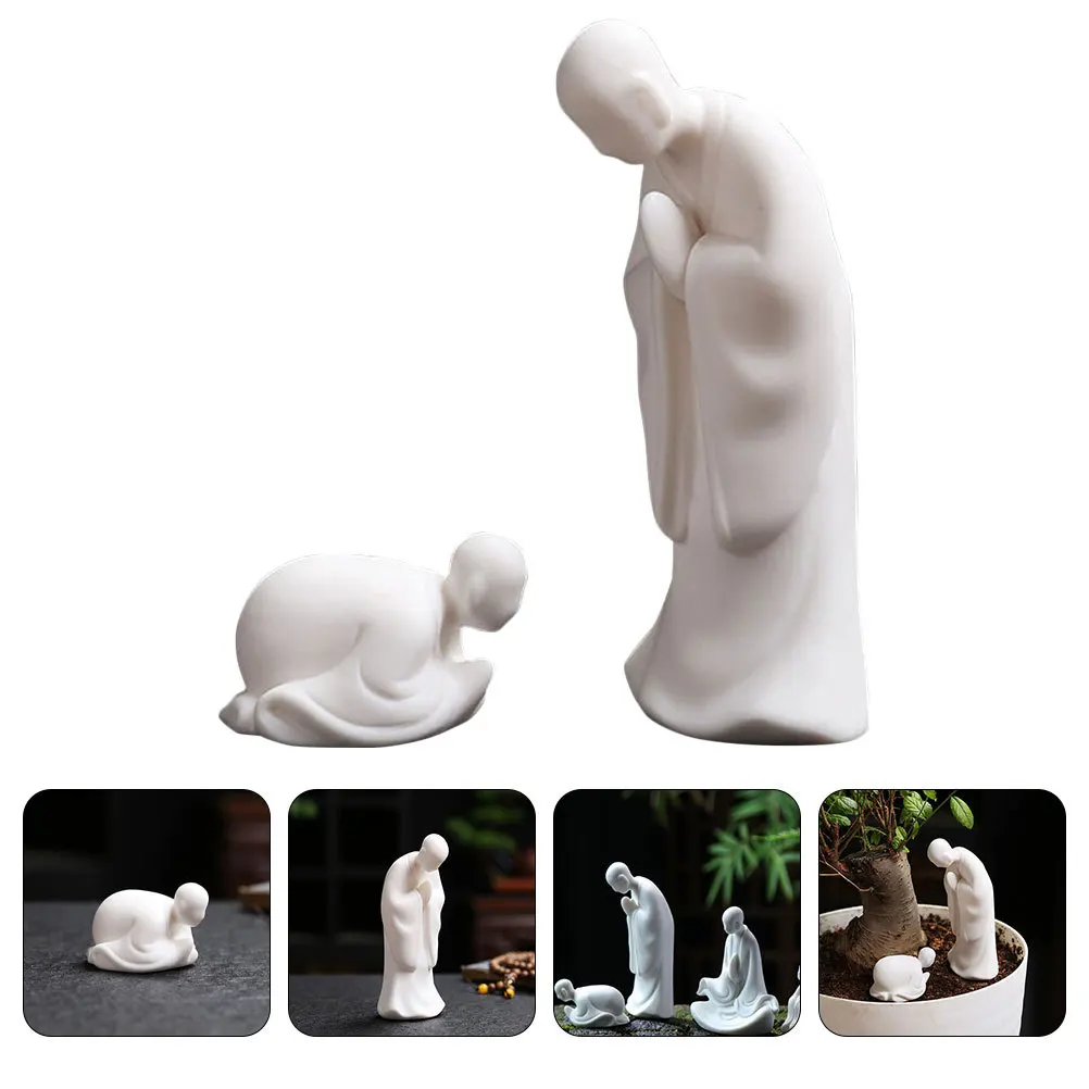 

1Pair Ceramic Decor White Porcelain Monk Statue for Tea Table Garden Home Zen Style Desktop Ornament Yard Decoration