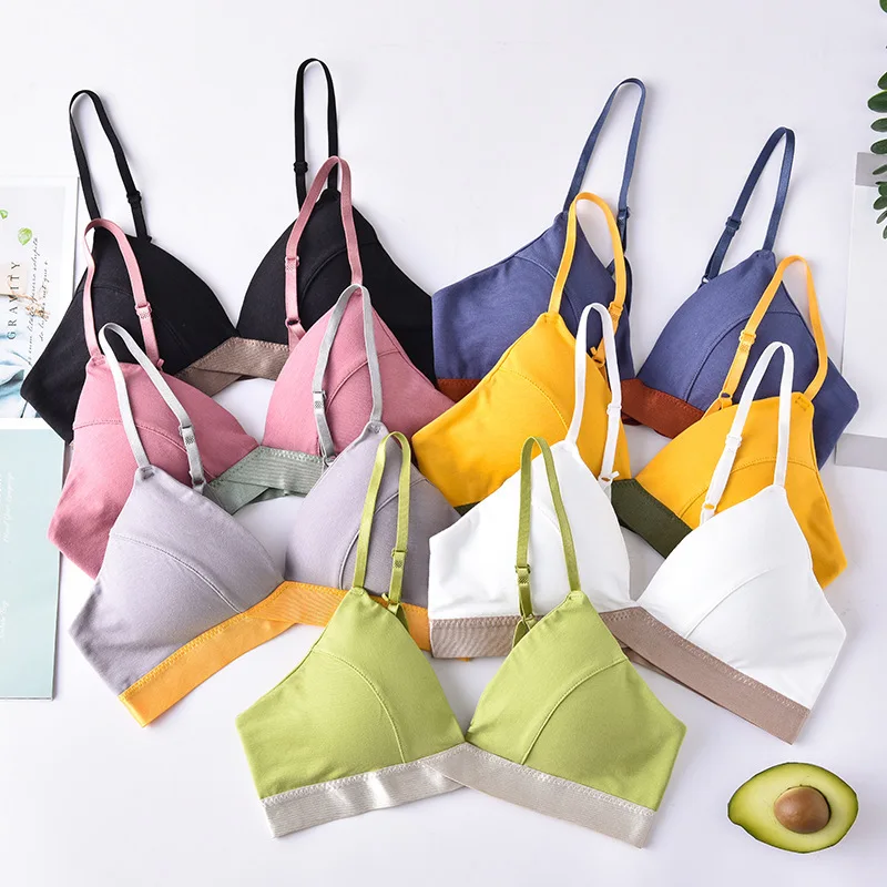 Girls French color combination removable triangle cup sexy sling breast-binding beauty back no steel ring gathered bra lingerie