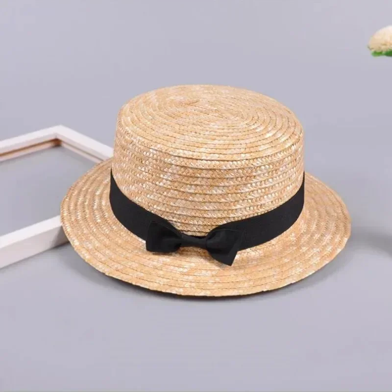 Children\'s Fashion Creative Gifts Head Decor Straw Hat Summer Flat Top Beach Straw Hat Bow Grass Woven Flat Edge Sun Straw Hats