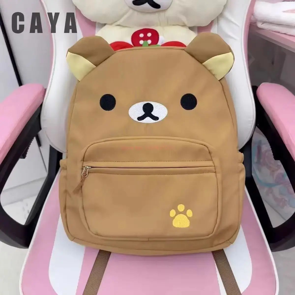حقيبة ظهر Kawaii Rilakkuma أنيمي الكرتون التطريز على ظهره أنيقة ذات سعة كبيرة حقيبة مدرسية للطلاب حقائب نايلون متعددة الوظائف