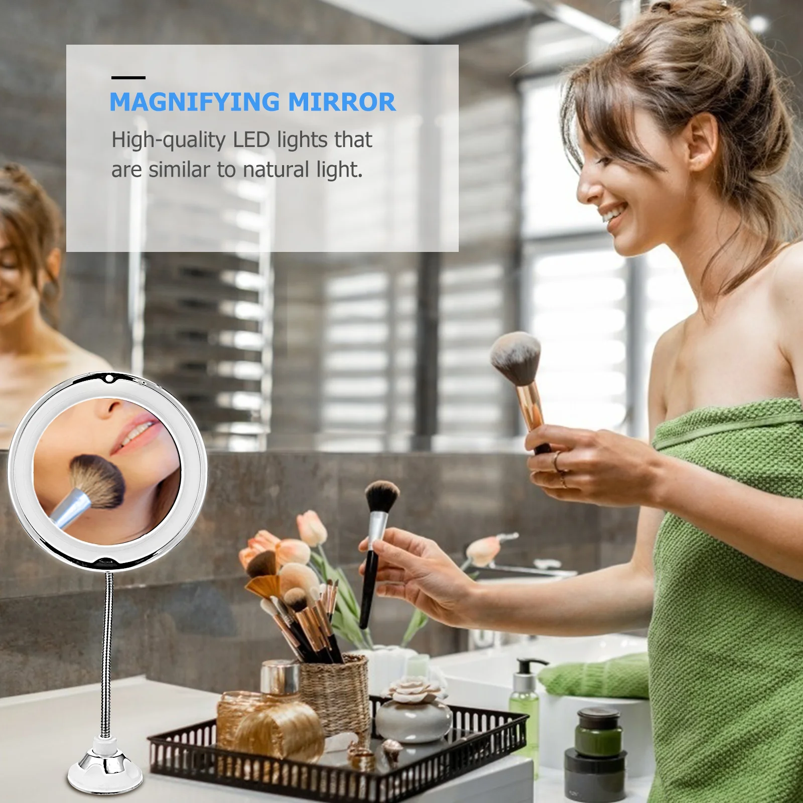 

10x Magnifying LED Light Makeup Mirror Suction Cup Powerful Bathroom Vanity Tabletop Mirror Natural Light Cosmetics