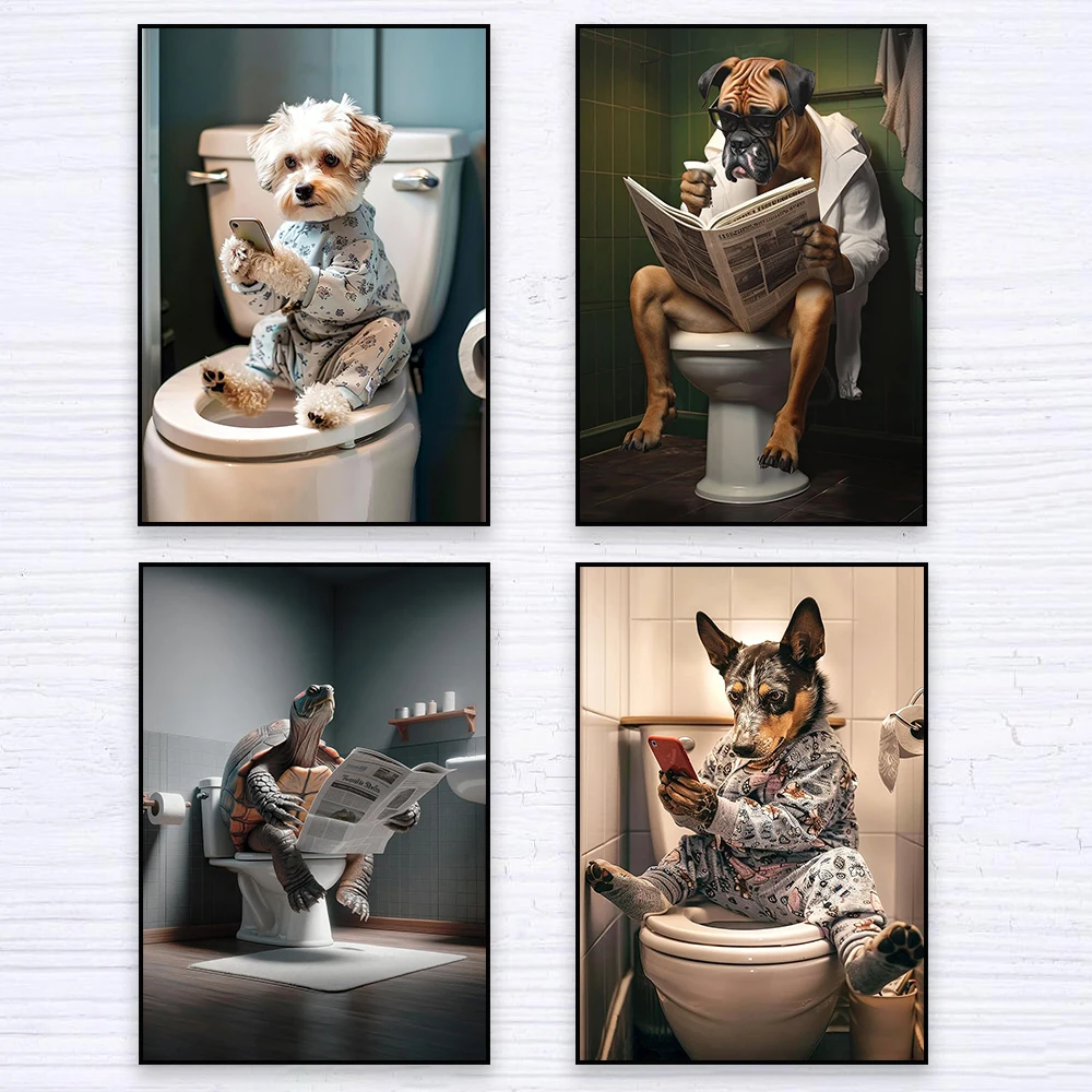 

Мопс Ванна Настенный Художественный Плакат Забавная Собака Туалет Художественный Плакат Мода Развлечения Ванная Ванная Комната Настенные Художественные Принты Современный Юмор Туалет Печать на Холсте