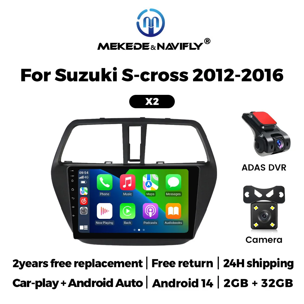 MEKEDE 2Din 9inch Andriod Auto  Carplay Car Radio For Suzuki S-cross 2012-2016 Autoradio  Multimedia Player GPS Navigation BT