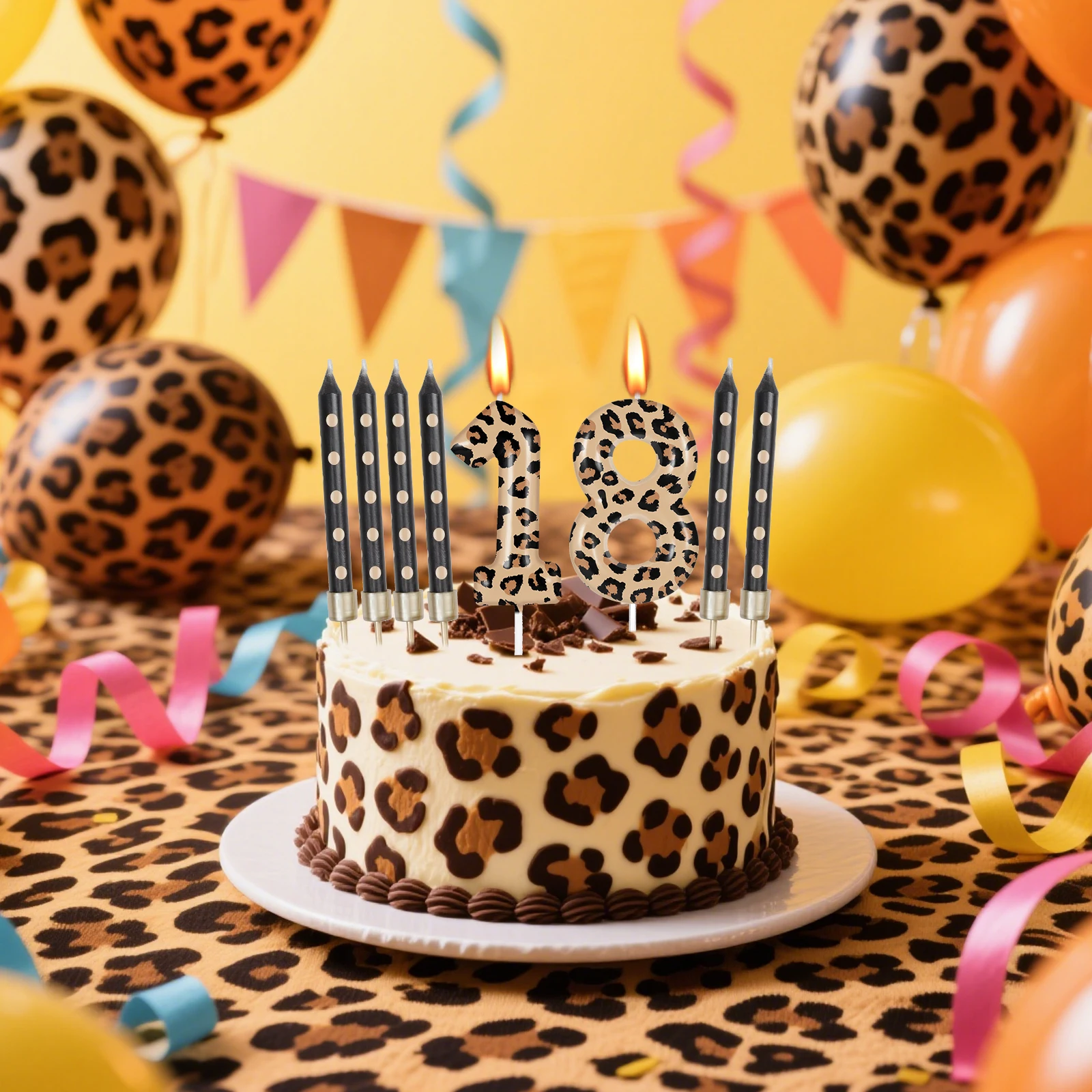 7pcs Leopard Print Number 0-9 Candles,Cheetah Birthday Cake Candles,Leopard Party Decorations,Animal Birthday Party Decorations