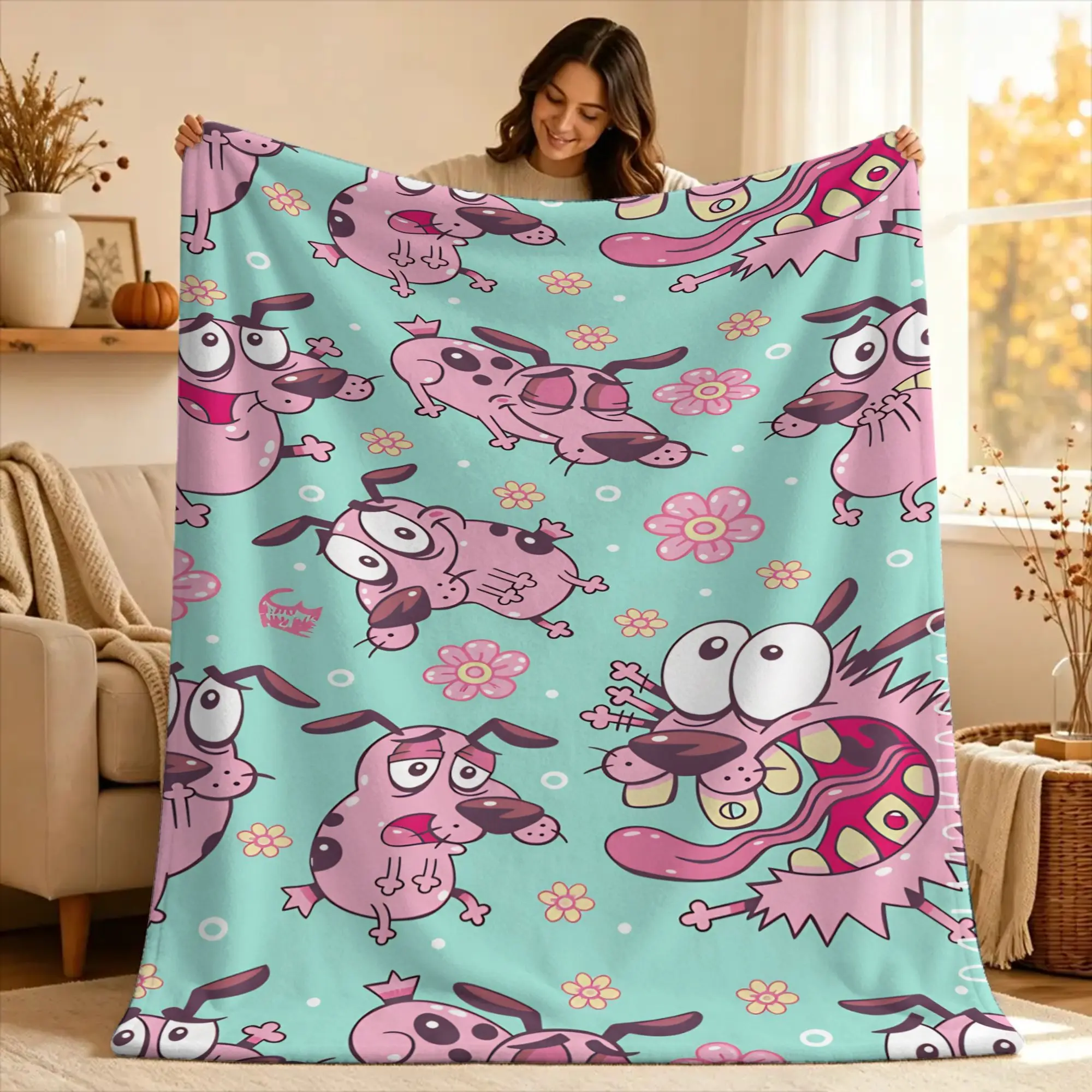 Couraged Cowardlys Dogs Blanket  Decorative Flannel Bedding Throws For Living Room Super Soft Custom Quality Bedspread