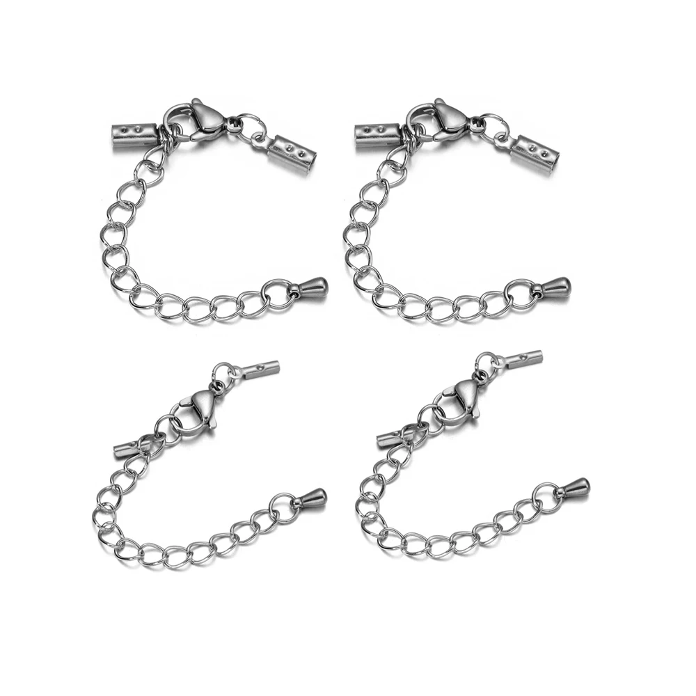 1pcs Stainless steel Fit 1-5mm Leather Cord Clips Extender Chain with Lobster Clasp Connectors For DIY Jewelry Making Supplies