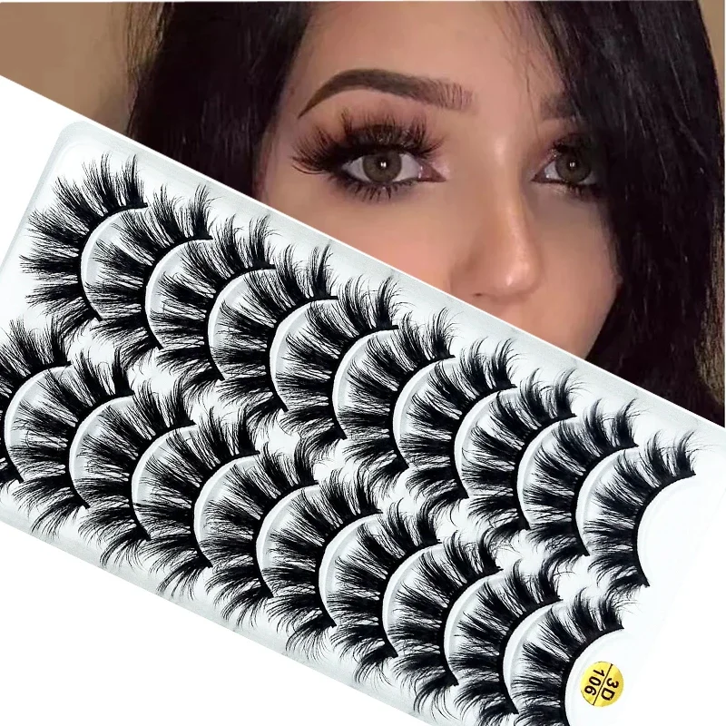 HBZGTLAD Multi-style 10Pairs Soft Mink False Eyelashes Handmade Wispy Fluffy Long Lashes Natural Eye Makeup Tools Faux EyeLashes