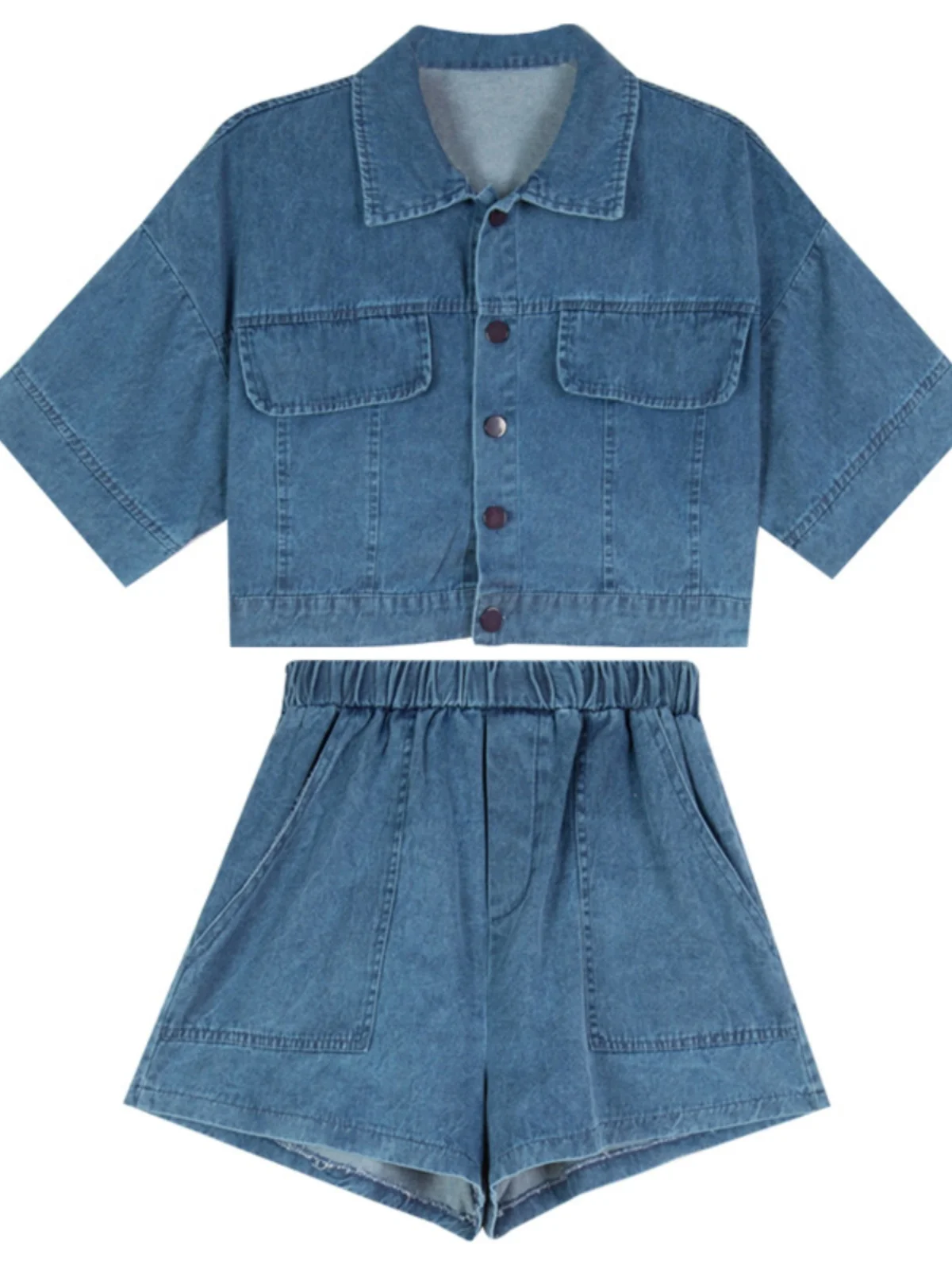 

Ele ort Sve Denim irt And Pants Set for Women Summer 2024 Faionable Agel Outfit Two-Piece Ensemble